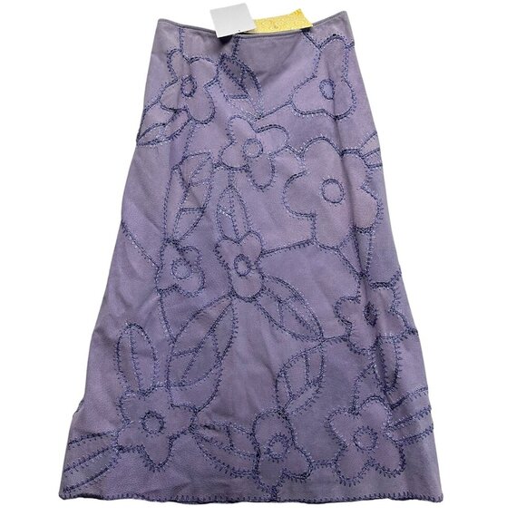 Dialogue Womens Suede Floral Stitched Midi Skirt Size 14 NWT Vintage Purple READ - Picture 1 of 16